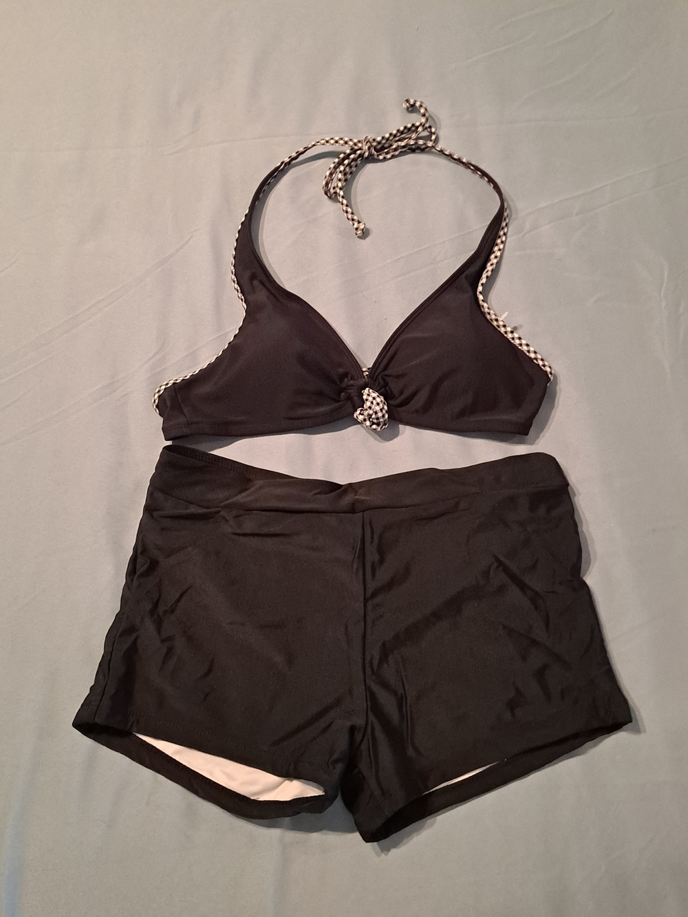 Arizona Jean Company Black Bikini Set with Halter Tie Top & Boy Shorts Size Med